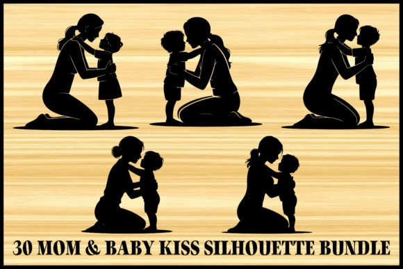 30 Mom Baby Kiss Silhouette Bundle: Graphics & Illustrations