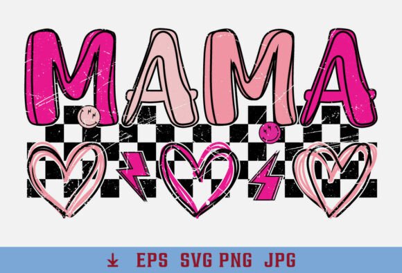Checkered Heart Retro Valentine Mama Graphics for T-Shirt Designs
