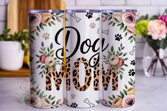 Dog Mom Leopard Floral Graphics for Tumbler Wraps