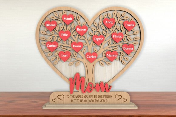 Mom Heart Family Tree SVG for Laser Cutting Signs